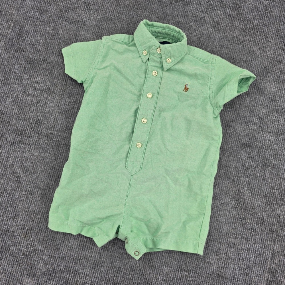 Ralph Lauren Baby Boy Mint Green Oxford Cotton Short Sleeve Romper 9M